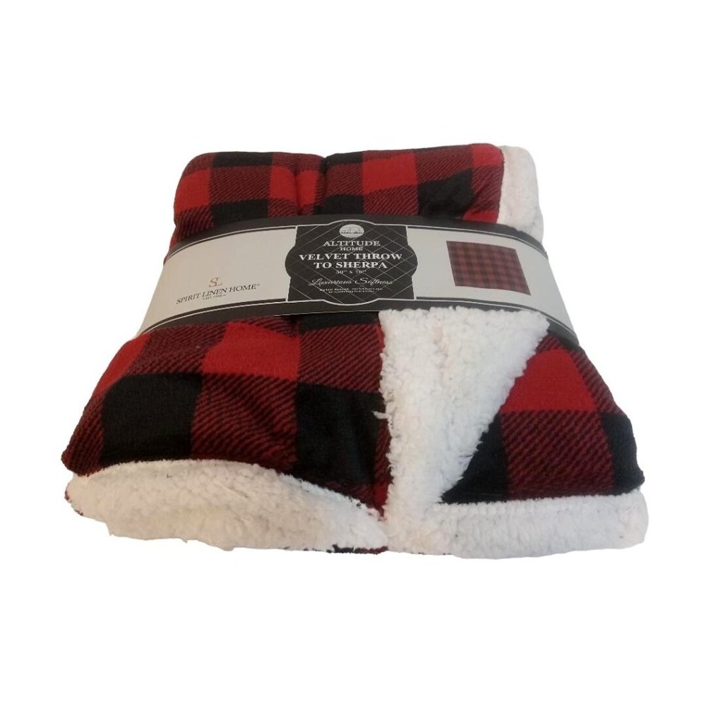 Altitude Home Velvet Throw To Sherpa 50 x 70 Red Black White Check Print Soft